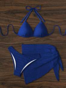 SHEIN Swim 3pcs Women's Vacation Beach Swimsuit Set, Padded Tankini For Summer