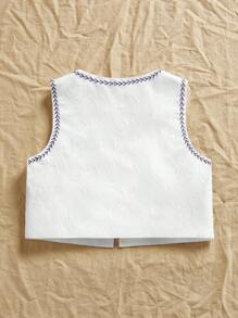 SHEIN PETITE Women's Spring/Summer Casual Open-Front Embroidered Vest Jacket In Fall/Winter - Blue and White - View 2