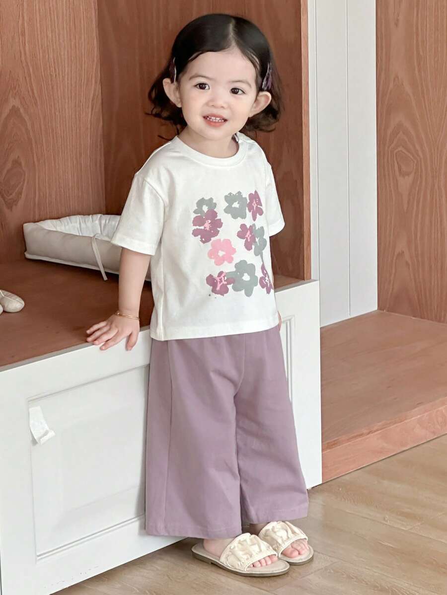 Dazy Kids Toddler Girls' Crew Neck Cute Graphic Print Short Sleeve Casual Pajamas - Mauve Purple - View 1