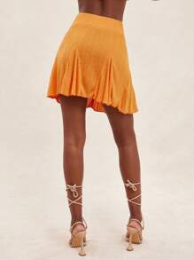 SHEIN Unity Váy suông màu trơn cạp cao mùa hè dệt kim gân, dự tiệc, tiệc trưa, kỳ nghỉ sang trọng, kín đáo - trái cam - Xem 2