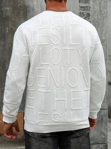 Manfinity Homme Men's Letter Embossed Crew Neck Casual Pullover Sweatshirt - White - View 2
