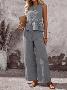 EMERY ROSE Conjunto de dos piezas para mujer, ropa de verano para vacaciones, atuendo para salir de mujer, parte superior para mujer, conjunto de verano con estampado de cuadros para mujer de 2 piezas