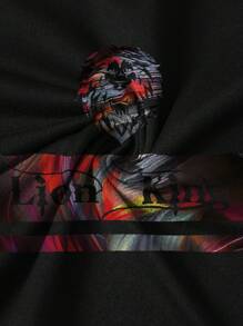 Manfinity LEGND 男士字母狮子图案圆领短袖休闲T恤和抽绳腰短裤套装 - 彩色 - 查看 6