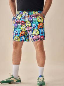 Manfinity VCAY Pantalones cortos casuales holgados de tela tejida para hombres de tallas grandes