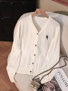 SHEIN Cardigan casual con motivo a cavallo, monopetto, a maniche lunghe, da donna