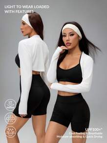 SHEIN PETITE Long Sleeve Crop Top Women Workout Top In Fall/Winter - Blue - View 1