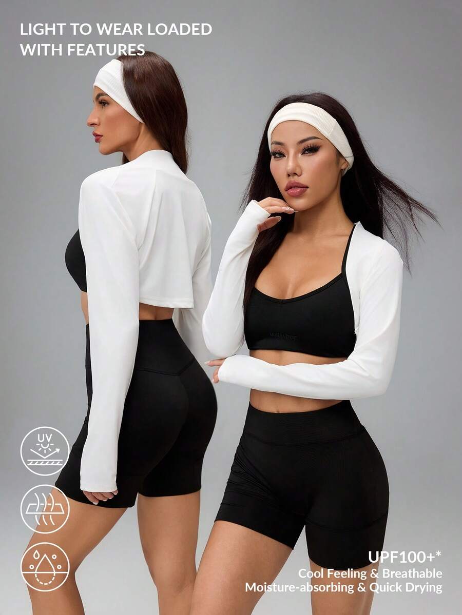 SHEIN PETITE Long Sleeve Crop Top Women Workout Top In Fall/Winter - Blue - View 1