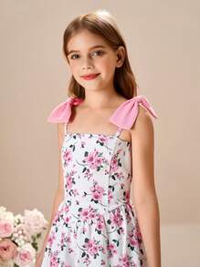 Tween 女童花卉印花吊带紧身休闲针织连衣裙 - 彩色 - 查看 4