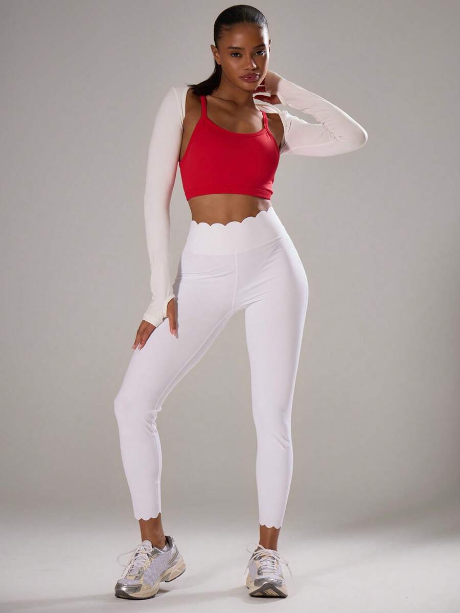 Musera Sport 运动高腰荷叶边紧身裤，适合健身房、板式网球、网球、匹克球等运动，夏季健身必备。 - 白色 - 查看 1