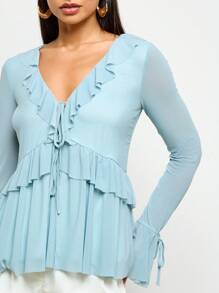 AiiRZ Ruffle Front Blouse Long Bell Sleeve Boho Peasant Top Occasion Casual Party Holiday Spring Summer