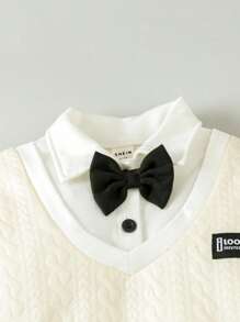 Souflis Souflis Baby Boys' Button Closure Long Sleeve 2-In-1 Sweatshirt And Pants With Detachable Bow Tie, Gentleman Style Academy Outfits, 3pcs/Set - Black and White - View 6