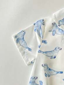 Infant/Toddler Boys' Cute Seal Print Open Front Collar Loungewear Set Boy Summer Clothes Baby Boys Sets - Multicolor - View 4