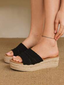 Styleloop Women's Bohemian Style Wedge Platform Thick Sole Sandals - Black - View 4