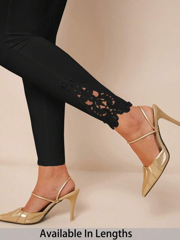 SHEIN PETITE CURVE Leggings casual da donna a vita elastica e tinta unita