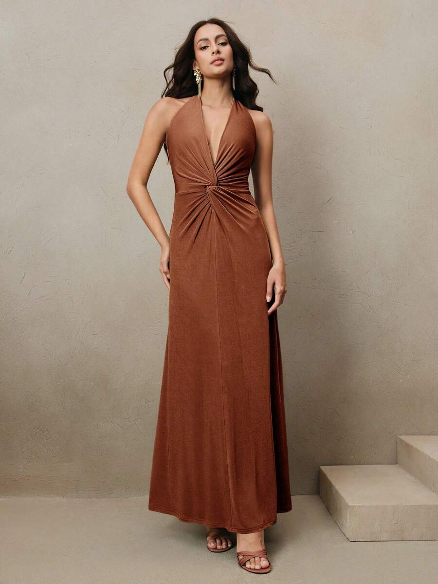 Anewsta Vestido mini sexy con cuello halter francés, cintura recortada con abertura, estilo de verano de alta gama