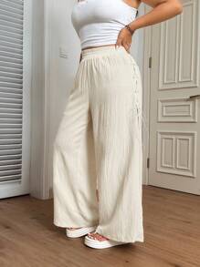 SHEIN EZwear Plus Size Casual Solid Color Side Criss-Cross Drawstring Pants