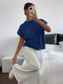 Siren Gaze Women Short Sleeve Knit Top, Solid Color, Casual & Fashionable, Suitable For Spring And Autumn Summer