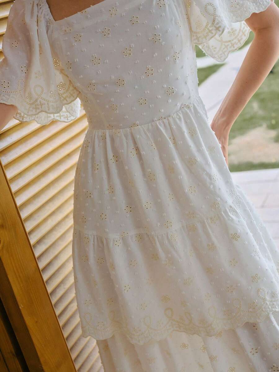 MOTF PREMIUM EYELET EMBROIDERY TIERED LAYER DRESS - White - View 2