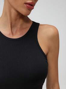 SHEIN Tall 女士休闲纯色圆领无袖背心 - 黑色 - 查看 6