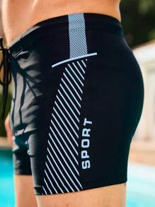 Manfinity Swimmode Men's Contrast Stripe Swim Trunks, Vacation Beach Shorts - Black - View 4