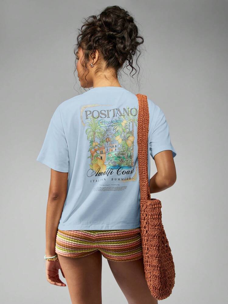 MISSGUIDED Positano Amalfi Küste Italienischer Sommer Grafik Oversized T-Shirt Urlaub Reise Strand Resort Lässig Mode T-Shirt