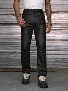 AXEPEAK Jeans ajustados lisos para hombre, básicos de estilo urbano
