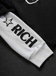 Manfinity EMRG Men's Crew Neck Letter Print Casual Mock Layer Pullover Sweatshirt ,Summer , Men Tops Long Sleeve , Rock Shirts