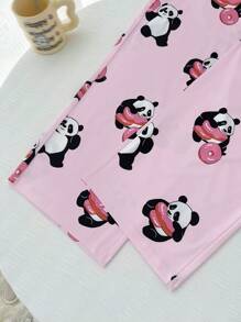 Snug Zone Plus Size Panda Print Elastic Waist Loose Pajama Bottoms
