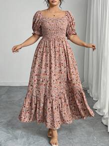 Modelyn 大码梭织印花蝙蝠袖春夏连衣裙 - 彩色 - 查看 1