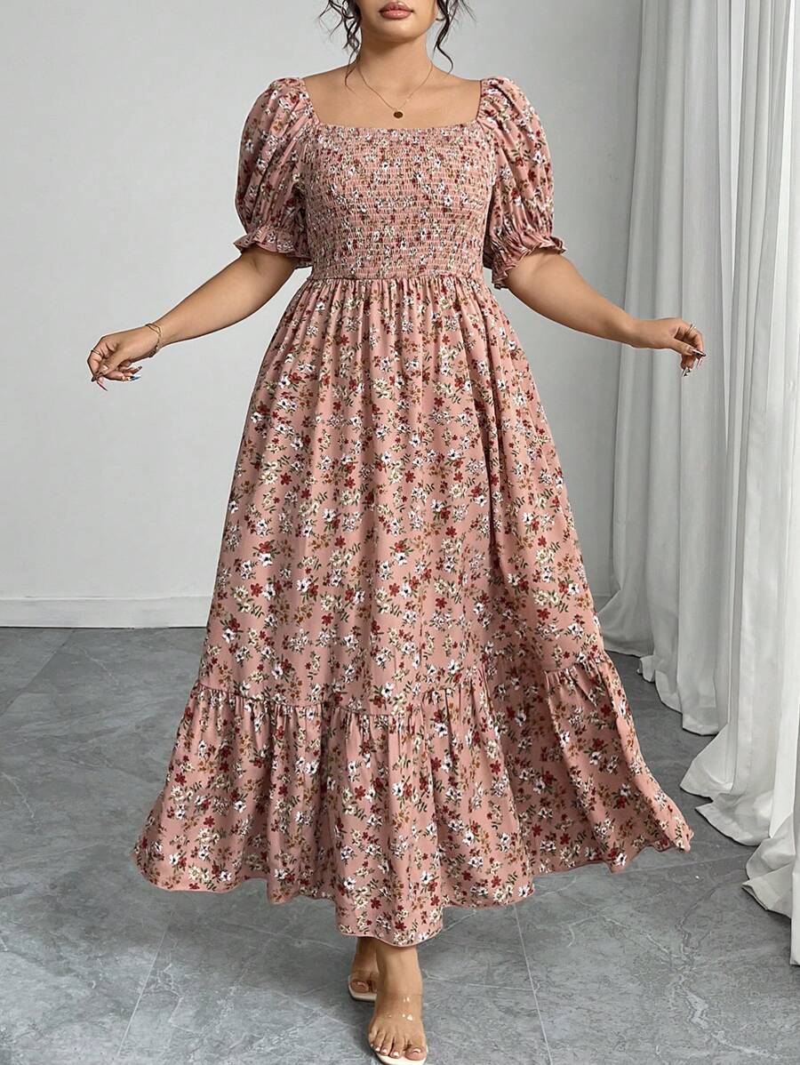 Modelyn 大码梭织印花蝙蝠袖春夏连衣裙 - 彩色 - 查看 1