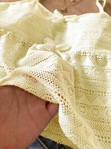 Girls' Bowknot Hollow Out Camisole, Fashionable Design, Suitable For Summer Casual Wear Summer Holiday - Apricot - View 4