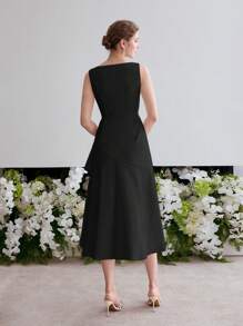 MOTF Soiréza SOLID RUCHED WAIST WRAP ASYMMETRICAL HEM SLEEVELESS MIDI DRESS - Black - View 6