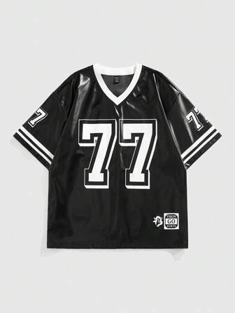 Prep Herren Sommer-T-Shirt mit digitalem Druck und V-Ausschnitt, kurzärmelig, lässig