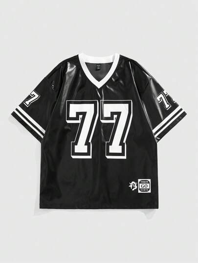 Prep Men's Summer Digital Letter Print V-Neck Short Sleeve Casual T-Shirt