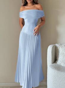 SHEIN ICON Vestido de fiesta de graduación 1 pieza Vestido elegante de un solo hombro de unicolor y plisado