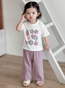 Dazy Kids Toddler Girls' Crew Neck Cute Graphic Print Short Sleeve Casual Pajamas - Mauve Purple - View 5