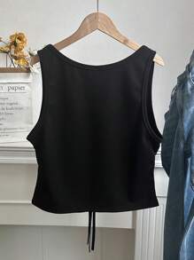 Comfortcana Kamisol Ukuran Besar Elegan dengan Hiasan Bunga 3D, Musim Panas - Hitam - View 2