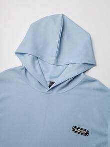 Manfinity Hypemode Men's Letter Print Hoodie Short Sleeve T-Shirt And Drawstring Waist Shorts Set, Casual