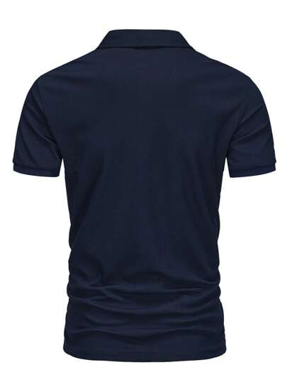 Manfinity Mode Men's Casual Solid Color Button-Up Short Sleeve Polo Formal Shirt
