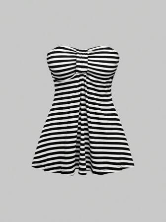 Goth Y2K Style Striped Cropped Bandeau Top