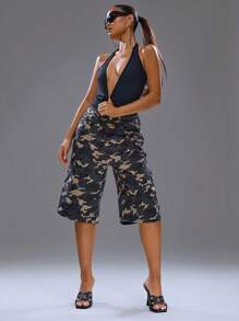 MUSERA Halter Neck Plunge Thong Bodysuit Spring, Summer, Streetwear, Y2k, Cool Girl,City Muse