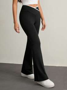 SHEIN Tall 女士不对称腰部喇叭休闲裤 - 黑色 - 查看 6