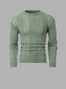 RueChic Men Geometrical Pattern Crew Neck Regular Sweater - Mint Green - View 3