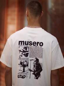 Musero Camiseta de manga corta oversize con estampado gráfico en la espalda, diseño caído de hombro, para verano, primavera, vacaciones, estilo callejero