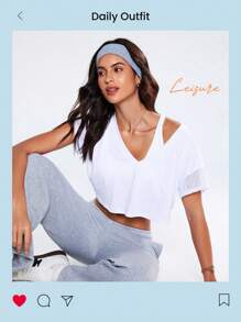 Easify SHEIN Sport Women Loose Fit Short Sleeve White Sports T-Shirt For Yoga & Outdoor Activities Workout Clothes For Women Workout Shirt Women Workout Top Women Women Sports Outfit