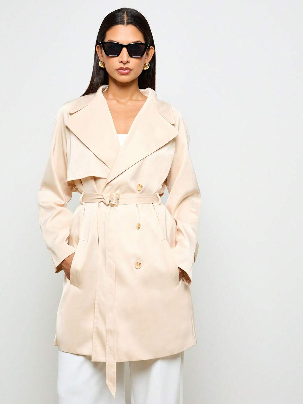 AiiRZ Classic Elegant Satin Belted Trench Coat｜AiiRZ
