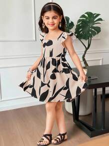 SHEIN Vestido sin espalda y sin mangas con estampado floral diminuto, informal y apropiado para vacaciones para niña joven