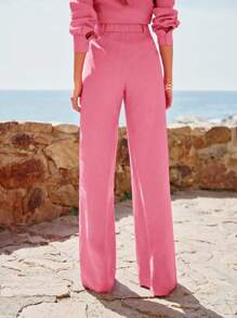 MOTF PREMIUM LINEN STRAIGHT-LEG PANTS - Hot Pink - View 4