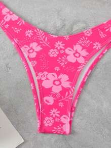 Swim Mod 女士花卉印花比基尼上衣和下装泳装，适合夏季海滩度假 - 粉色 - 查看 3