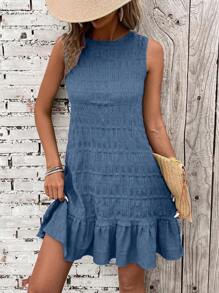 Chiquease Robe décontractée et décontractée sans manches à couleur unie texturée pour femmes